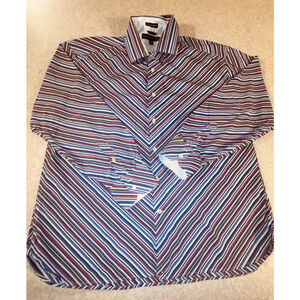 Tommy Hilfiger Shirt Mens Large Blue Stripe Button Up Cotton Casual